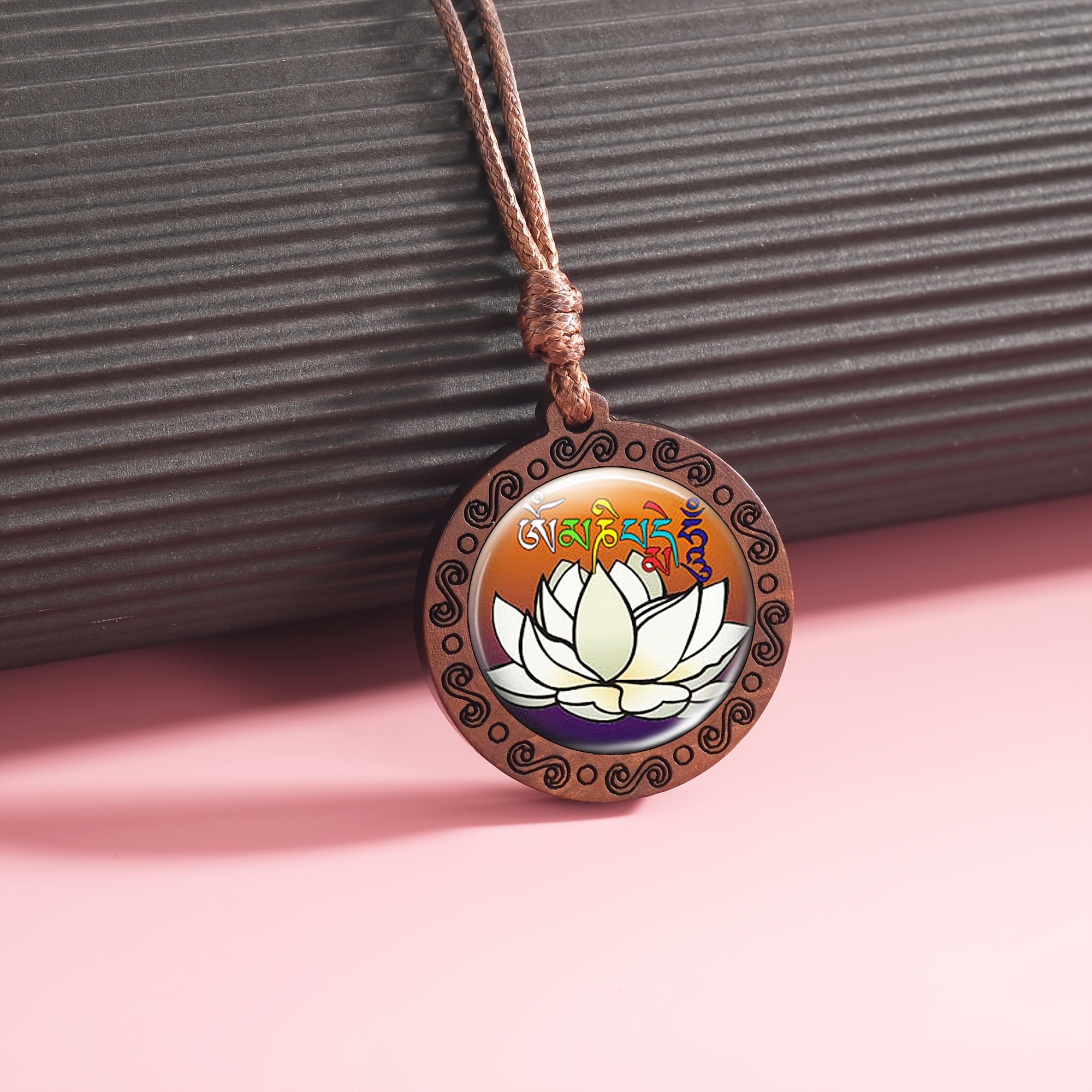 Handcrafted Wooden Lotus Pendant Necklace, Unisex Gift